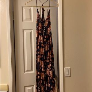 Blue and pinkish red floral dress